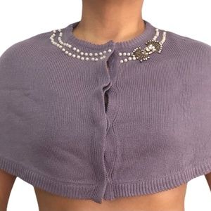 AK Anne Klein Rhinestone & Pearls Lavender Capelet